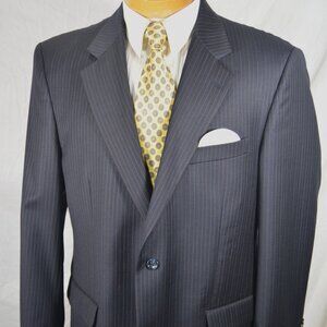 Evan Picone Blue Pinstripe Suit Coat Jacket 44 R Worsted Wool Gatsby Blazer